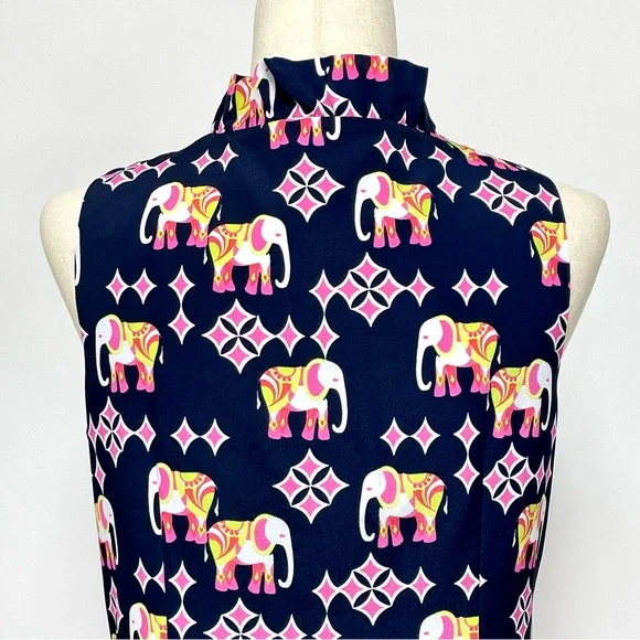 Crown& Ivy Elephant Print Sleeveless Shift Dress Navy Size 6 - Picture 8 of 10
